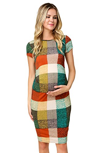 My Bump Women's Maternity Bodycon Causual Short Sleeve Mama Dress(Made in USA) (Medium, Rust/Sand SYAC)