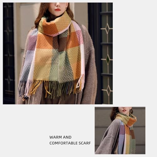 Scarf for Women Winter Fall Cashmere Feel Plaid Scarves Soft Warm Shawls Checked Long Blanket Knit Neck Wraps Fashion2