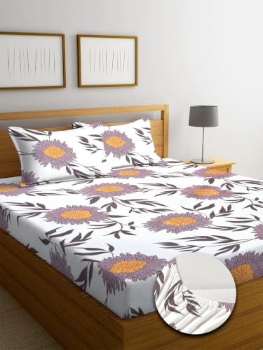 Image of NHD HOME Premium Cotton Elastic Fitted Bedsheets with 2 King Size Pillow Covers Double Bed with All Around Elastic Supersoft Size - 72 x 78 +10 inches Floral Pattren Aqua and Pink 200 tc - 220 tc