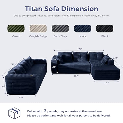 Image of MAXYOYO Modular Sectional Couch with L-Shape Chaise and Loveseat, Modern Boneless Couch for Living Room, Oversized Sofa with Deep Seat, No Assembly Required, Navy
