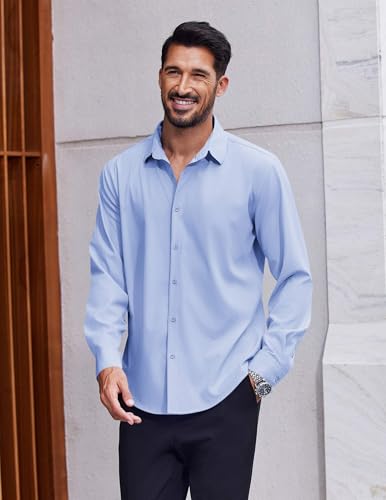COOFANDY Blue Button Up Shirt Men Dress Shirt Long Sleeve Casual Button Down Shirts Solid Formal Shirt3