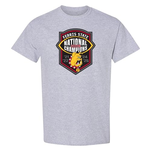 Ferris State Bulldogs 2025 Football National Champions T Shirt - Large - Sport Grey