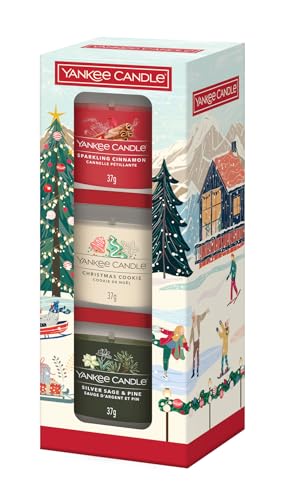 Yankee Candle Set 2025 - 3 Mini Votive Candles (Silver Sage & Pine, Christmas Cookie, Sparkling Cinnamon)