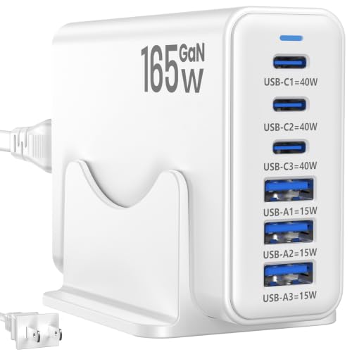 Image of 165W Charging Station, 6 Port Desktop Charger, 3 Ports 40W White