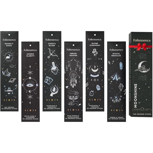 Folkulture Incense Sticks 6er-Set (120 Räucherstäbchen) Palo Santo & Sandelholz Weißer Salbei Lavendel Rosmarin | Blauer Lotus Düfte Schlaf Geschenke as a Set (Moonshine)
