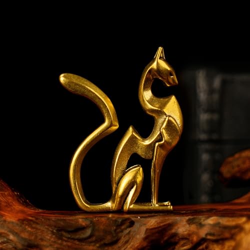 Figura de gato rey en latón sólido con diseño geométrico