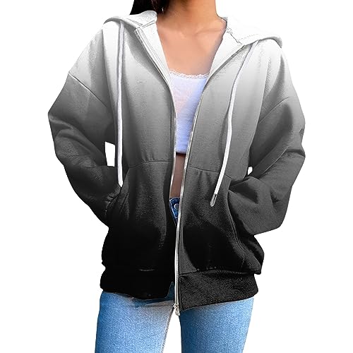Lainuyoah Lightweight Zip Up Sweatshirts For Women Drawstring Cute Hoodies Fall Jacket Plus Size Casual Blouse with Pockets