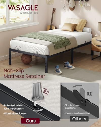 Image of VASAGLE Twin Metal Bed Frame 14 Inches Tall, 550 lb Weight Capacity, No Box Spring Needed, with Under-Bed Storage, Easy Setup, Heavy-Duty Platform Bed, Mattress Retainers, Matte Black URMB653BD02S