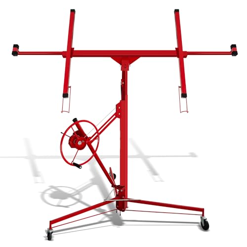 Ikodm Plattenheber klappbar XXL für Rigipsplatten, Plattenheber Trockenbau Plattenlift bis 68 kg, Höhe 132-335 cm, max Breite 294 cm, 3 Räder mit Feststellbremse, 60 Winkelverstellung, Rot