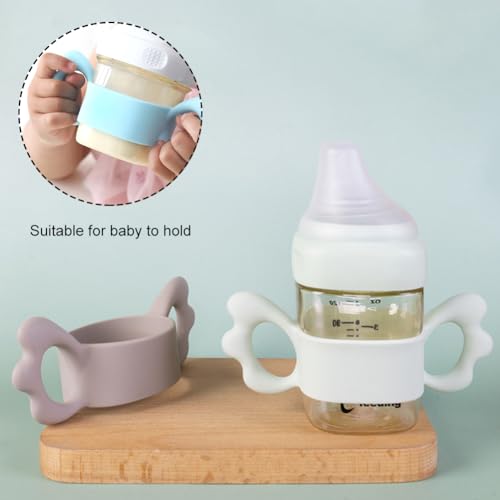 Babyflaschen Griffe, Flaschengriff Halter, Baby Flaschengriffe Silikon, Weithals Babyflaschengriffe, für Baby Kleinhand Greifdesign, für Außendurchmesser Über 6cm Flasche, 5 Stück