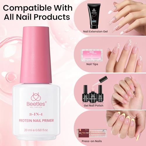 Image of Beetles Protein Nail Dehydrator and Primer, 3-in-1 HEMA-Free Primer Keratin-Infused, Nail Remove Excess, Enhance Adhesion for Acrylic & Gel Nails Supports Growth