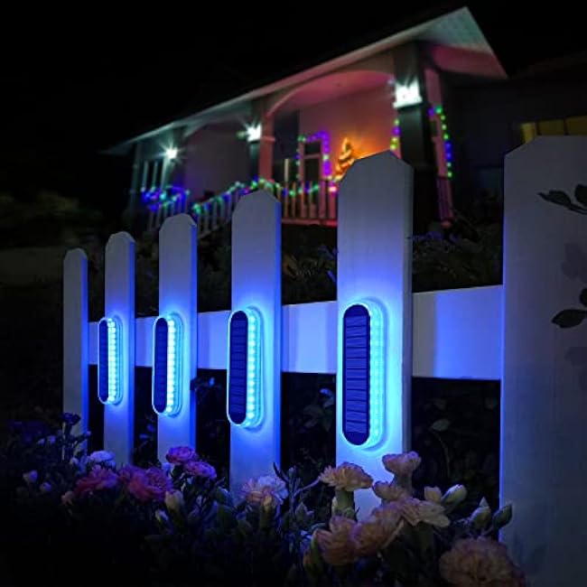 YiLaie Blue Solar Dock Deck Lights Solar Powered Outdoor Waterproof, Stick on Lights for Step Stairs Driveway (4 Pack)