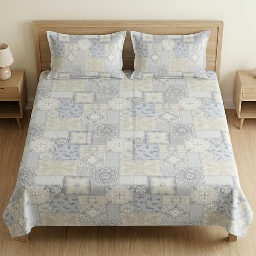 Image of Mafatlal 186 TC Metro Cotton Double Bed Bedsheet | 90x100 Inch|Soft, Breathable & Lightweight | Includes 2 Pillow Covers| Morning Sky 1