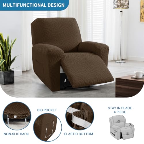 Image of ZNSAYOTX Stretch Recliner Cover 4-Piece (24 inch-37 inch) Super Soft Recliner Chair Covers with Big Pocket & Anti Slip Ties Stay in Place, Lazy Boy Reclining Slipcover Easy to Put on Off Washable, Coffee