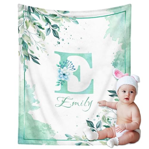 Image of Personalized Baby Blanket with Name, Custom Name Blanket for Kids Soft Flanne Blankets in Easter Personalized Baby Gifts for Infant Newborn Shower (Blue)