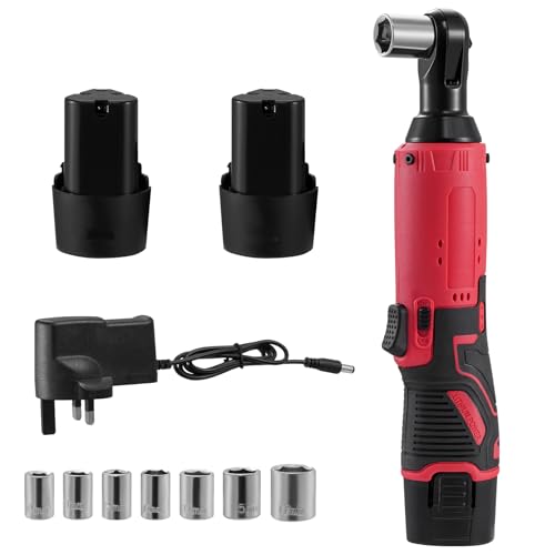 3/8" Cordless Ratchet Wrench,21V Electric Power Ratchet 400RPM Power Ratchet Wrench with 7 Sockets Torque: 580N with 2 * 1300mah Batteries - a Charger