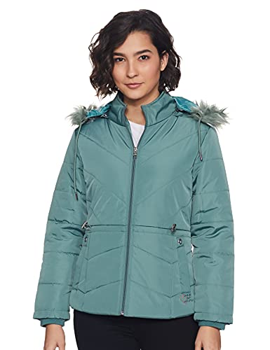 Image of Qube By Fort Collins Women's Regular Fit Nylon Bomber Jacket with Detachable Hood - Stylish & Comfortable Winter Wear
