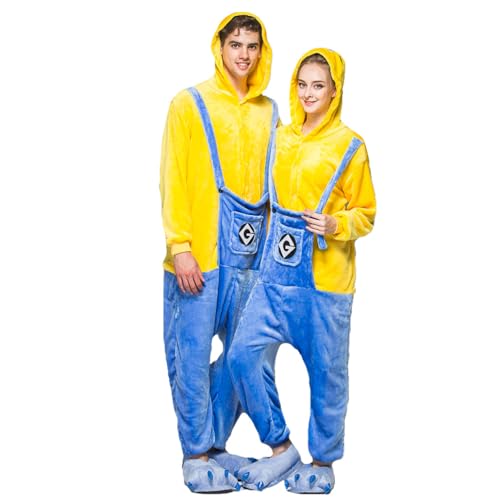 nerd hunters Kigurumi Pyjama onesie jaune pour adulte - Costume animal unisexe - Tailles S à XL (DE/NL/SE/PL, Alphanumérique, S, régulier, Minion), jaune