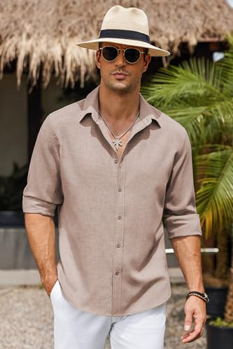 COOFANDY Men's Long Sleeve Button Down Linen Shirt Casual Untucked Chambray Shirt Wrinkle Free Wedding Shirts3