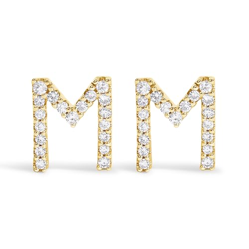 10K Yellow Gold 1/10 Cttw Diamond 'M' Initial Stud Earring