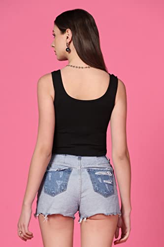 Image of TOPLOT Women's Solid Ribbed Round Neck Sleeveless Slim Fit Tank Top (5069)
