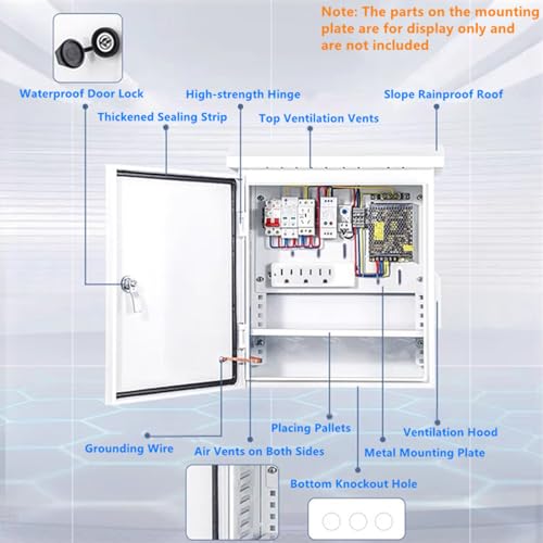 Yeaborn Outdoor Electrical Box 16'' x 12'' x 8'' One-Piece Ventilation Design Electrical Enclosure Box IP65 Waterproof Electrical Cabinet Street Light Box with Wall Hanging and Pole Mounting Parts by Yeaborn - Used condition - Image 3