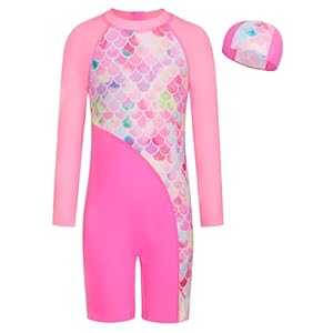 GRACE KARIN Girls Swimsuit Long Sleeve UV Protective Bathing Suit One Piece Swimwear for Kids 5-12 Years