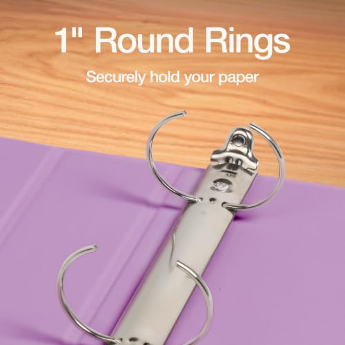 Oxford 3 Ring Binders, 1 Inch, 1 Pack, Purple, Holds 225 Sheets, Round Ring Binder, PVC Free, Customizable Covers, 2 Pocket Three Ring Binders for School, Home, and Office Organization - Image 3
