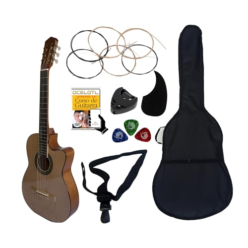 OCELOTL - Guitarra Acústica Curva ® Paquete Basico De Accesorios (Nogal)
