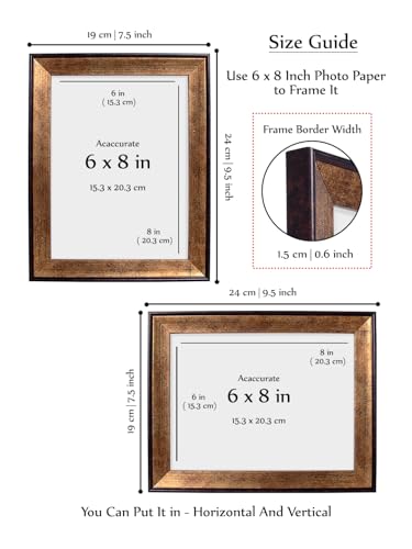 Image of GOLDEN PEACOCK 6x8 Inch Photo Frame - Antique Gold & Dark Brown Finish | Vintage Decorative Tabletop & Wall Hanging Picture Frame for Home, Office & Living Room