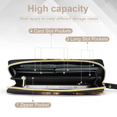 Portland at Night Print PU Leather Wristlet Wallet Slim Card Holder Organizer with Zipper Coin Pocket & Cash Slots for Women Men4