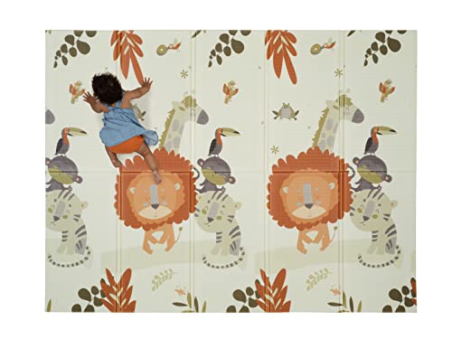 Image of CHILDLIKE BEHAVIOR Baby Play Mat - 77 x 58-Inch Reversible Tummy Time Mat for Infants and Toddlers - Foldable EVA Foam Play Mat for Floor - Portable and Easy to Clean Crawling Mat - Safari