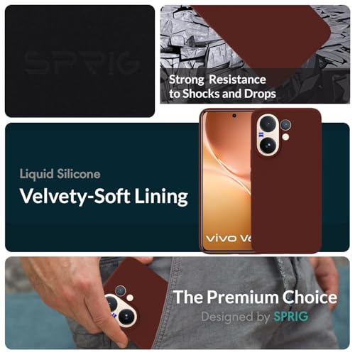 Image of SPRIG Compatible with Vivo V60 Premium SilkTone Liquid Silicone Back Cover Drop Tested Shock Proof Mobile Case for Men, Women, Boys and Girls with Camera Protection (Dark Brown)