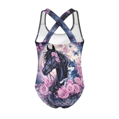 Image of WELLFLYHOM Girls Bathing Suits One Piece 5-14 Kids Full Coverage Swimsuits Cross Back Summer Swimwear for Beach Holiday