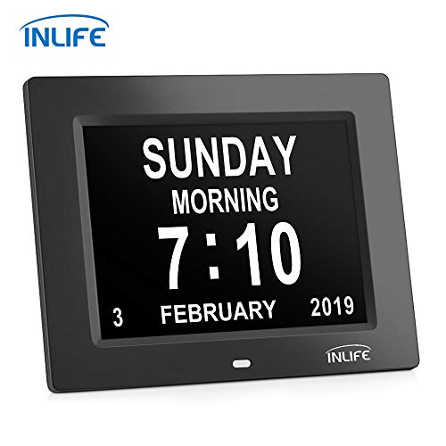 INLIFE Large Display Digital Calendar Clock, Dual Time Display Modes, Multi-Language, Impaired Vision
