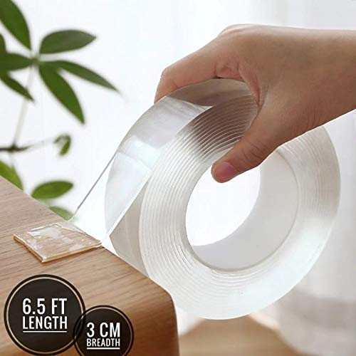 Ualau Double Sided Tape Heavy Duty Traceless Removable Washable Nano Gel Grip Tape, Clear Sticky Adhesive Mounting Tape For Home/Office/Car Decor, Fix Carpet Mats- 16.5Ft #TOP1