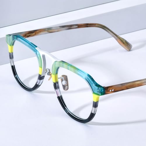 Image of HEPIDEM Multicolor Acetate Glasses Frame Women,Round Vintage Retro Optical Eyeglasses 9339