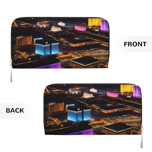 Pu Leather Wallet For Women Girl, Zip Around Credit Card Holder Las Vegas Night View Long Wallet Clutch Purse Waterproof Travel Handbag2