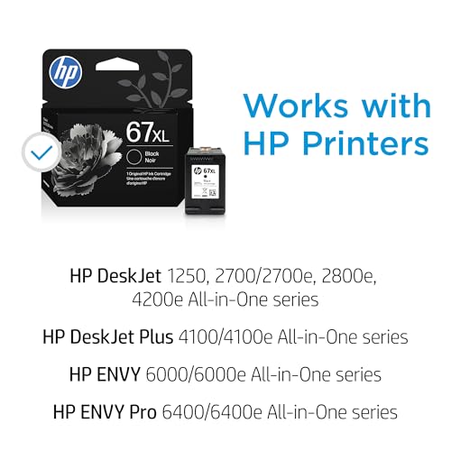 hp 67xl black high-yield ink cartridge for hp printers  works with printer series deskjet 1255 2700 4100 envy 6000 6400 series  eligible for instant ink  3ym57an