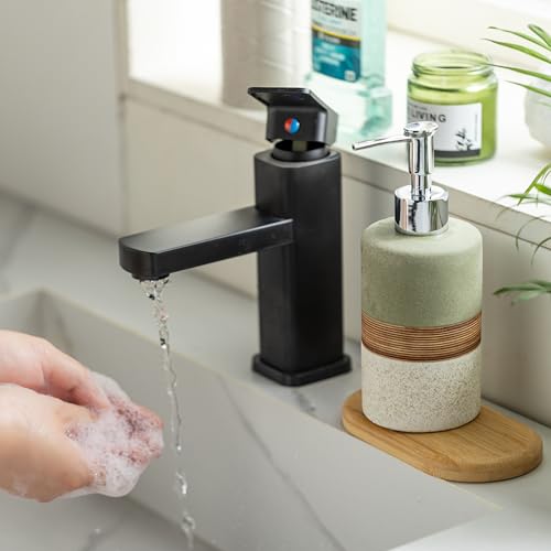 Image of Ceramic Dish Soap Dispenser for Bathroom Shower Hand Soap Dispenser | Refillable Shampoo and Conditioner Bottle, Stainless Steel Pump, Silicone Funnel | Non-Slip Lotion Dispenser, Green and White