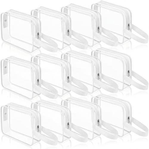 Silkfly 12 Pack Clear Toiletry Bag PVC Travel Cosmetic Bag with Handle Strap Makeup Pouch with Zipper for Women Summer Vacation Salon Teacher Gift
