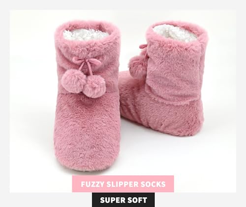 Image of DICUIRD Womens Thick & Warm Slipper Socks with Grippers - Christmas House Slippers