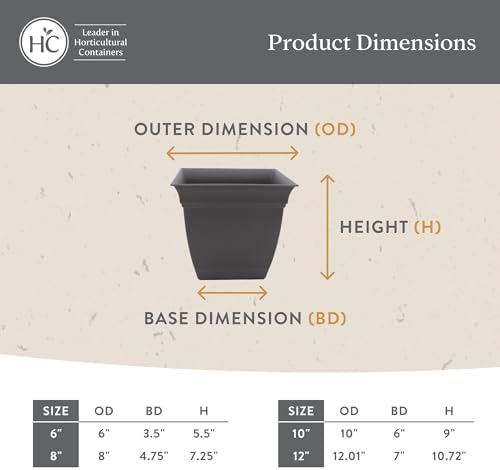 The HC Companies Eclipse Square Plastic Planter w/Attached Saucer - Outdoor & Indoor Plant Pot with Drainage Holes - Lightweight, UV-Resistant Plastic Pots for Plants (12" Warm Gray, Pack of 1) - 4
