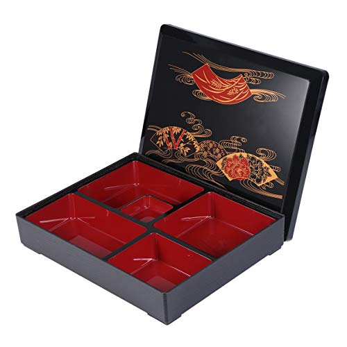 DOITOOL Caja bento de sushi con tapa, bandeja de sushi japonesa, caja de almuerzo, contenedor de alimentos, bandeja de plástico para servir aperitivos con tapa, para restaurante, oficina, escuela