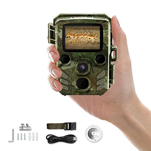 Mini Trail Camera Game Cam with Night Vision Motion Activated Waterproof Wildlife Hunting Monitoring 1080P HD 16MP IR LEDs Infrared Hunting Cam with 2 LCD, 0.4s Trigger Time for Outdoor Deer Scouting