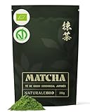 NaturaleBio Té Matcha Ceremonial, 30g. Ecológico, Sin Azúcares Añadidos, ni Convervantes. Producido en Uji, Japón. Té Verde Matcha en Polvo. Para Beber Solo, en Latte o en Recetas.