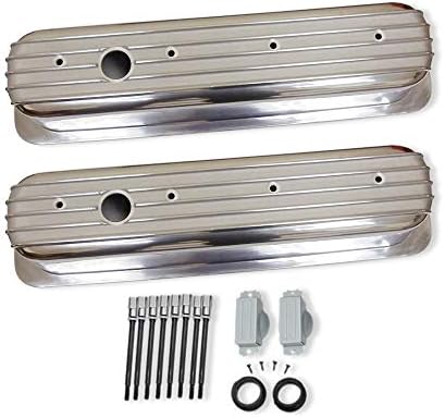 DEMOTOR PERFORMANCE Finned Tall Polished Aluminum Valve Covers Center Bolt for 1987-97 SBC Chevy 283 327 350
