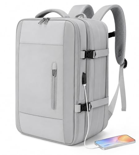 Mochila de Viagem Expansivel Masculina Feminina, Mochila Para Notebook Executiva Impermeável Reforçada Cabo USB, Trabalho, Escola e Viagens (Cinza)