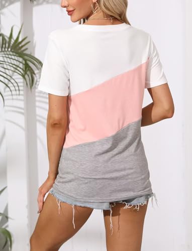 Minetom Women's T Shirts Short Sleeve Color Block/Solid Tops Casual Summer Tees - Image 5