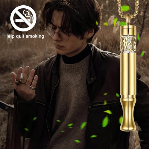 Quit Smoking Aid Necklace Stainless Steel Aromatherapy Diffuser (Gold) - image 2
